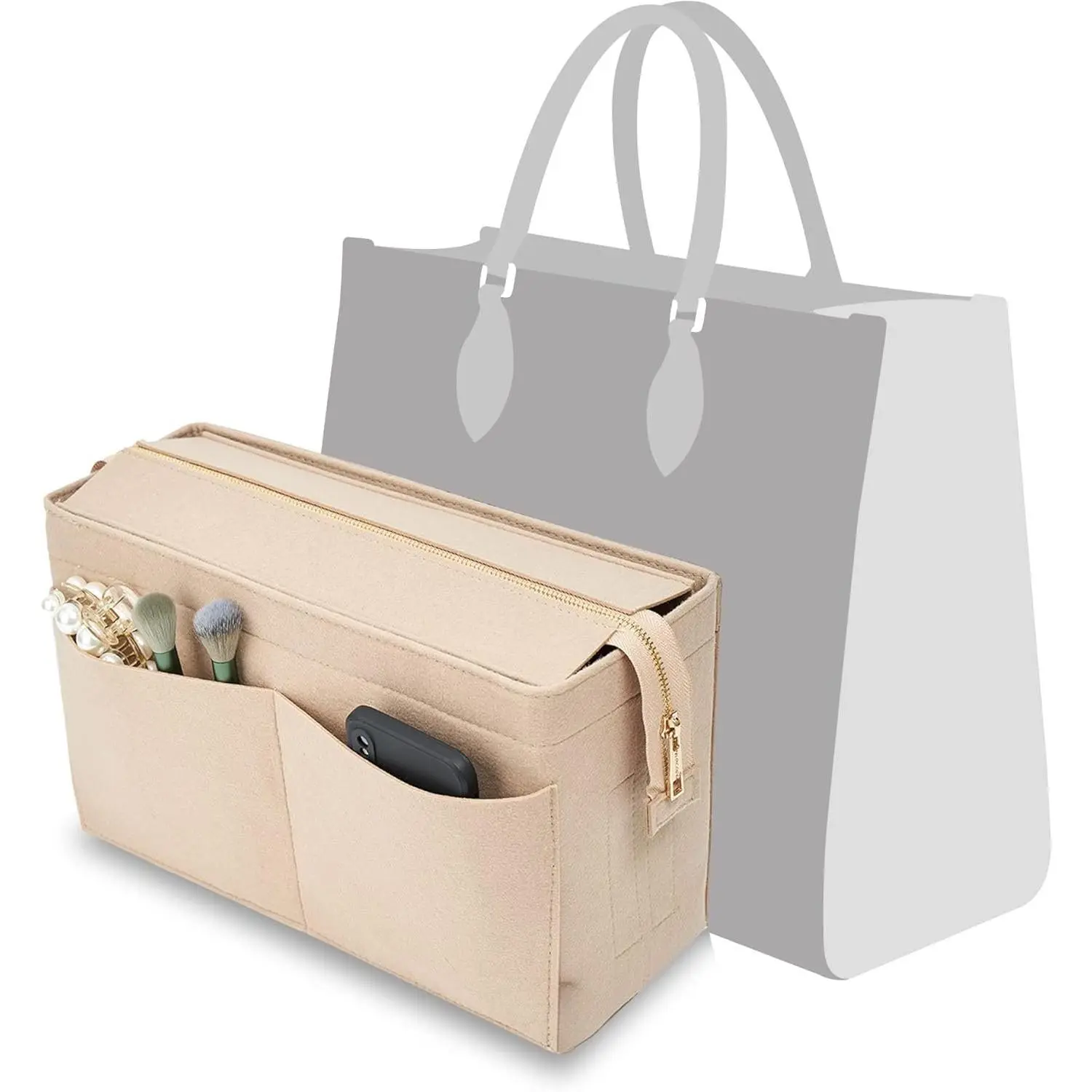 Felt Purse Organizer Insert Onthego 35 Handbag Tote Bag Organizer Bag in Bag with Removable Zipper