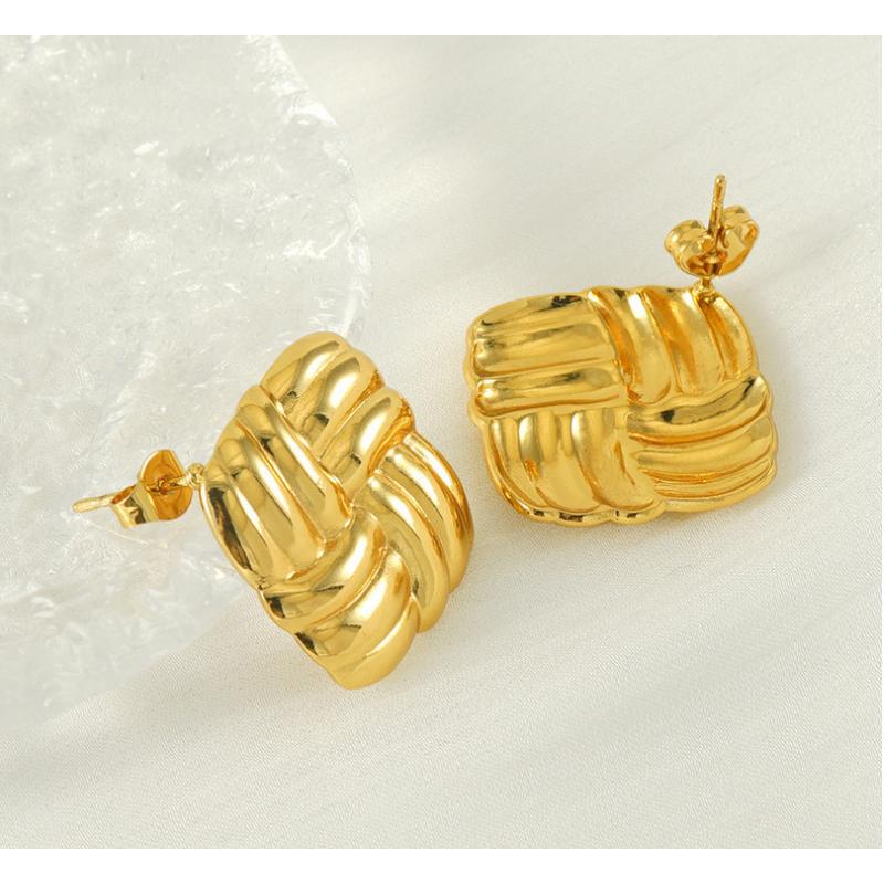 VEVE Square Textured Earrings 18K Gold Titanium Steel Niche Design Twist Earrings For Women