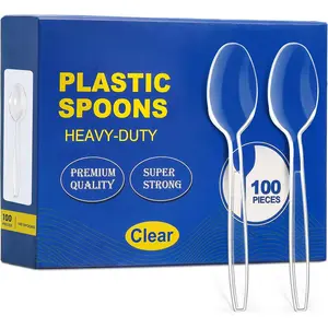 [100 Count] Clear Plastic Spoons Heavy Duty, Premium Disposable Spoons, Durable Plastic Cutlery for for Parties, Picnics, Big Event, Daily Use - Heat Resistant & BPA Free - Clear