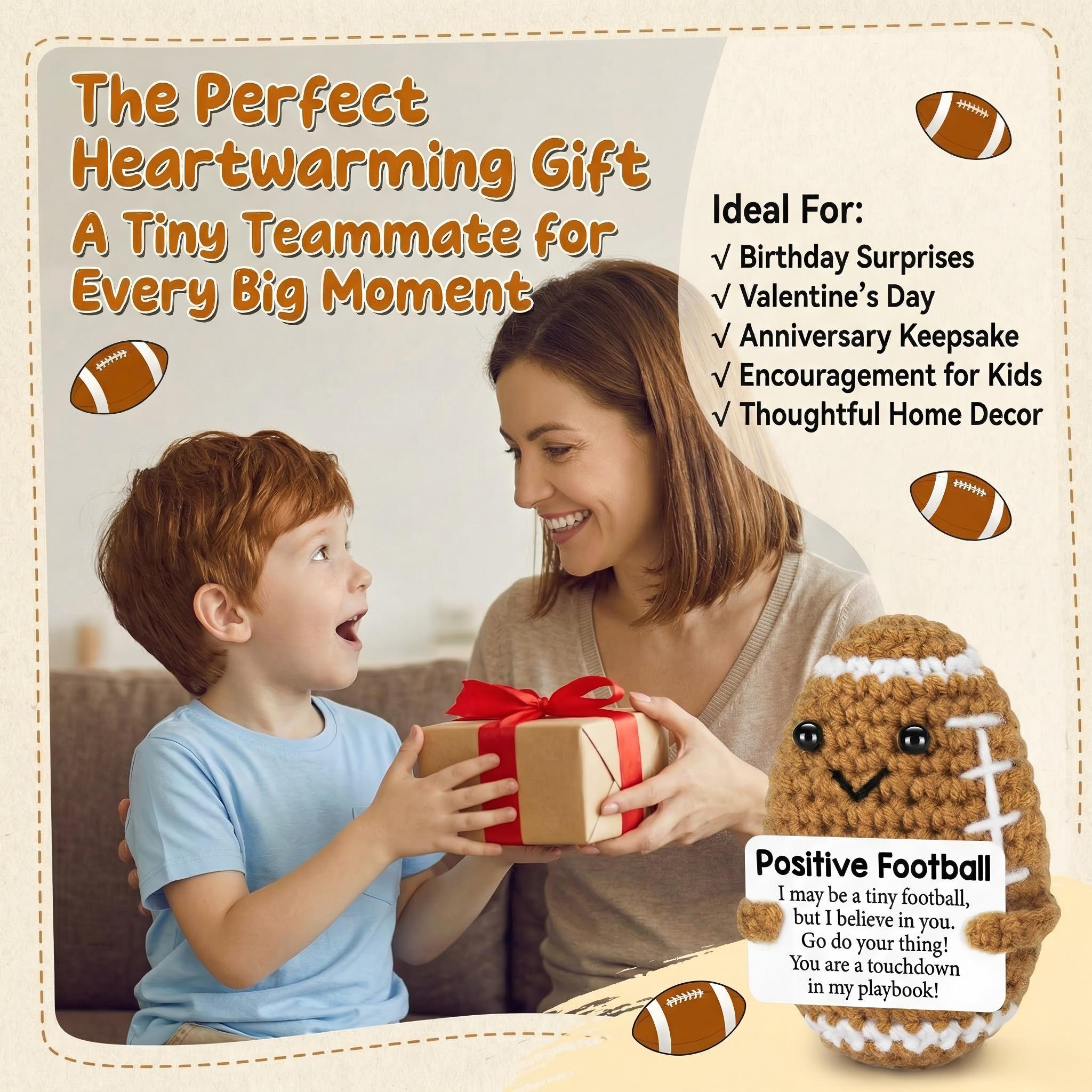 Adorable Hand Crochet Football Stuffed Toy Emotional Support Plush,Full Filling Soft No Odor Durable Colorfast,Perfect Birthday Gifts Teacher Appreciation Gifts For Women Men Him,Home Decor Desk Ornament Bag Pendant Healing Gift For Holiday Party Graduati