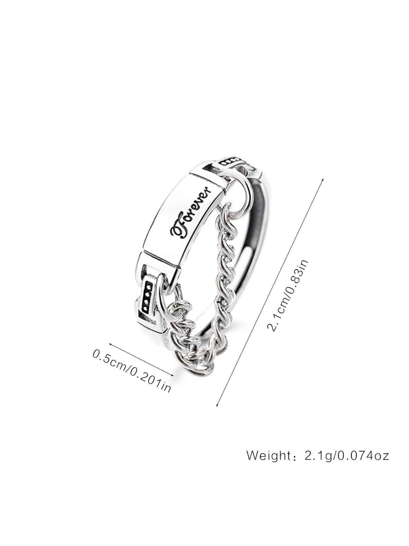 925 Sterling Silver Vintage Letter Design Engraved Ring, Adjustable Chain Design Ring for Women & Girls, Fashion Jewelry for Party, Daily Decor, Trendy All-match & Exquisite Jewelry for Birthday Gift, Valentine's Day, Gift