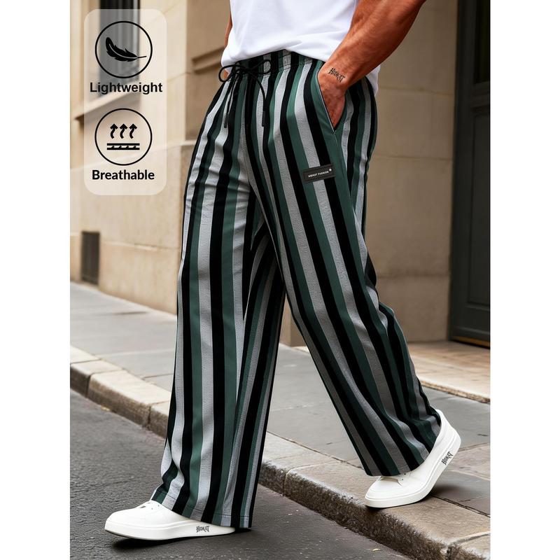 Multi Colored Striped Street Men's Sports Pants, Lightweight and Breathable, Cool Outdoor Fabric, Deep Side Pockets