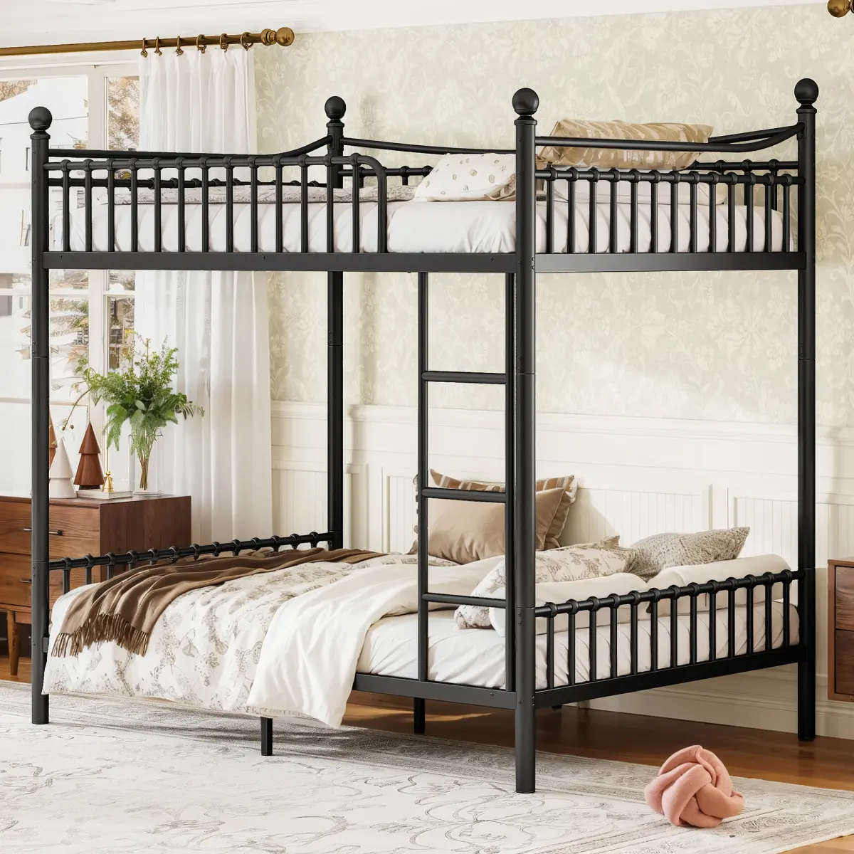 [Bellemave] Twin XL/Full/Queen Metal Bunk Bed with Unique Curved Guardrail Design, Converted to 2 Independent Beds, Round Tube Bed Frame for Teens, Adults, Easy Assembly