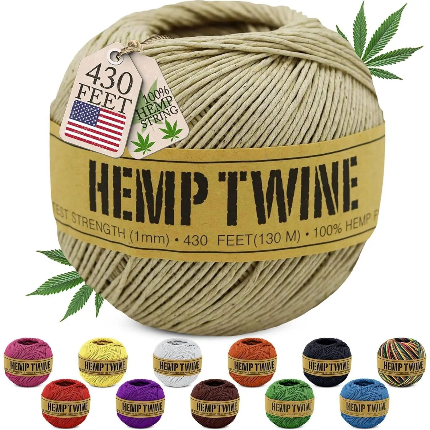 Organic Natural Hemp Twine Cord 1mm 100g/430 Ft – Strong Durable String for Gardening, Jewelry Making, Crafts, Macrame, Decoration & Cooking – 20 lb Test Strength – NaturalGift