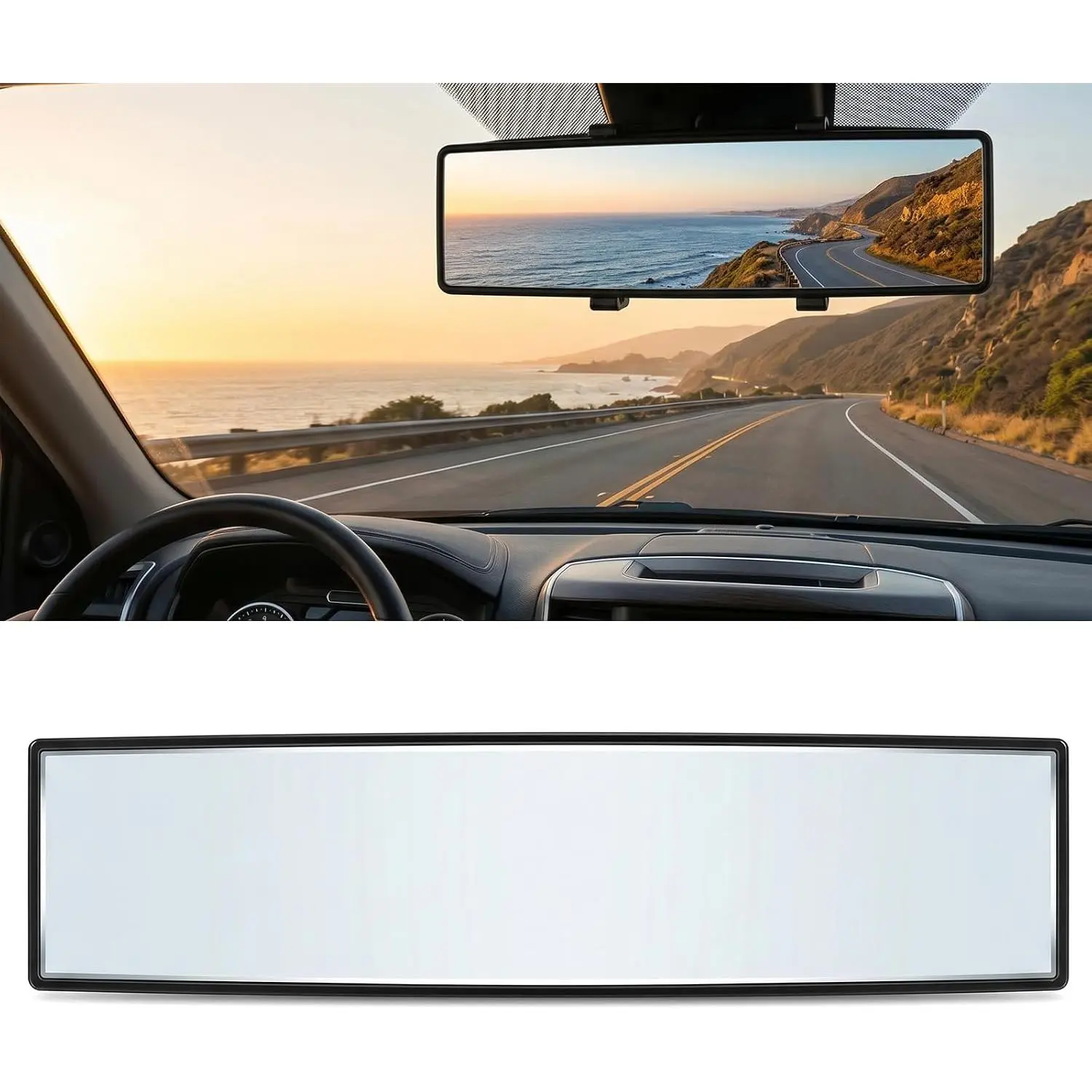 Glass Convex Interior Car Panoramic Rear View Mirror, Wide-Angle Universal Fit for Cars & Trucks (Clear), Convex Shape