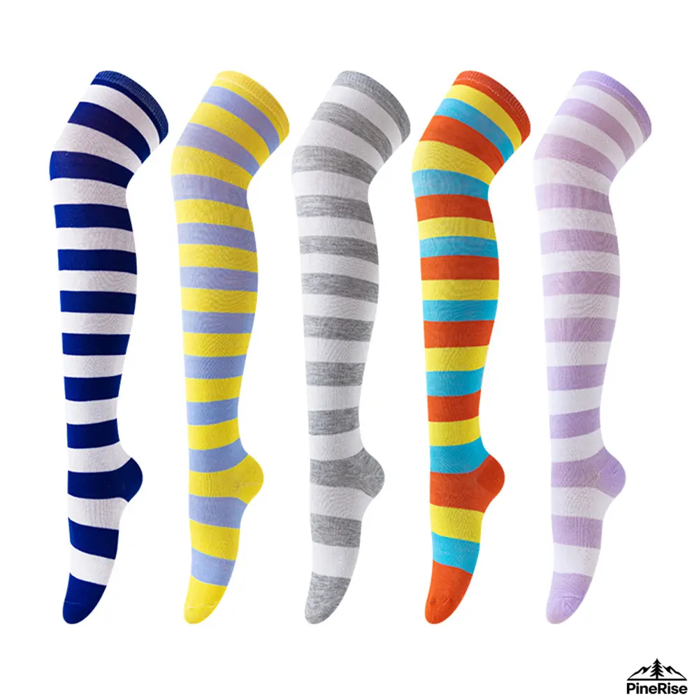 Striped Thigh High Socks, Over Knee Long Hosiery, Warm Casual Leg Accessory For Ladies Indoor Leisure Daily Home & Fashion Styling