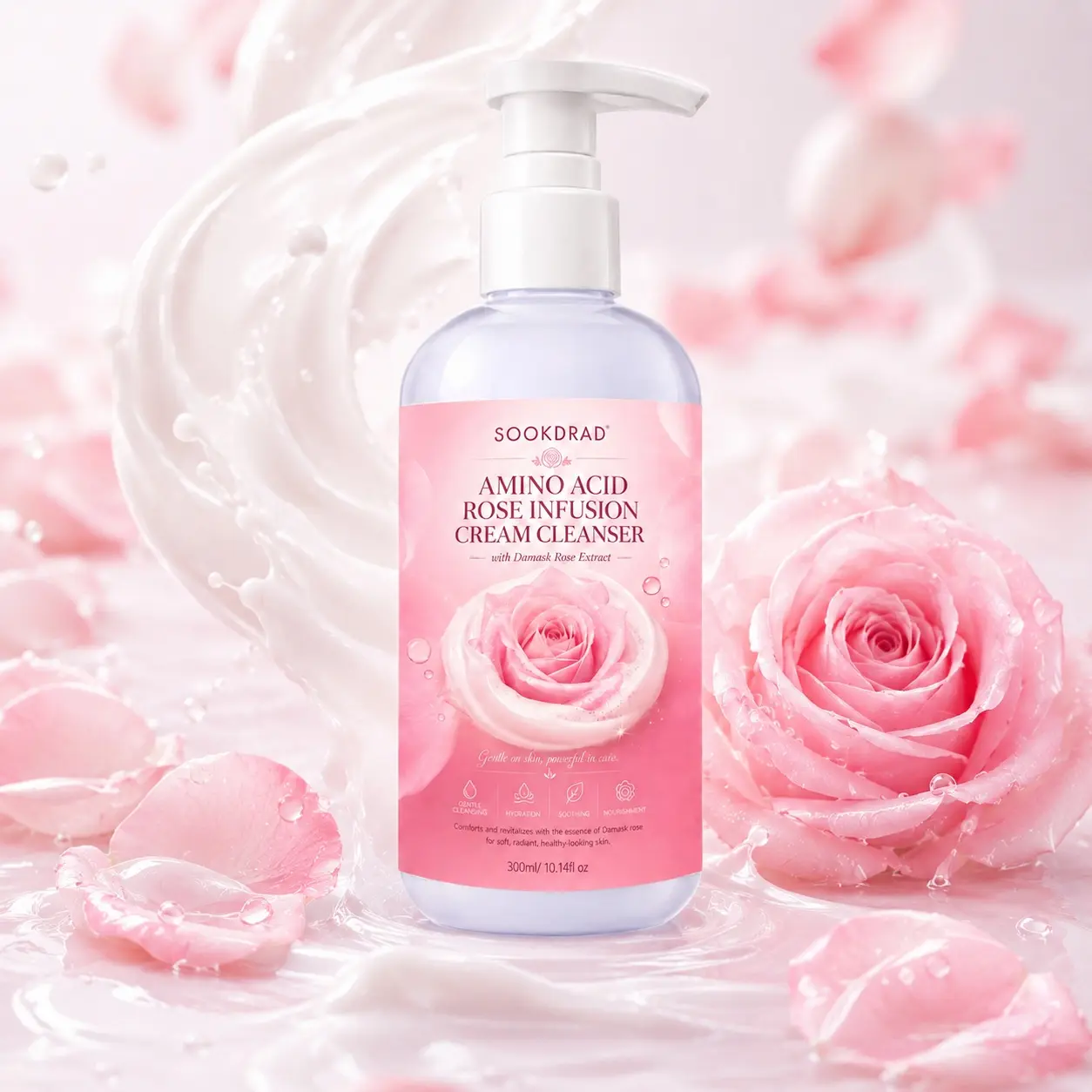 Amino Acid Rose Infusion Cream Cleanser, Damask Rose Extract, gentle cleansing, hydration, soothing, nourishment, facial, 300ml/10.14fl oz