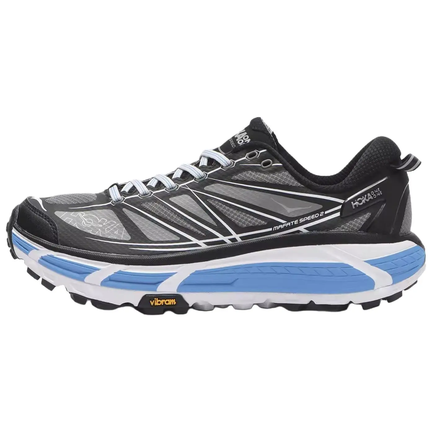 HOKA ONE ONE Mafate Speed 2 Comfortable Unisex Low-Top Running Shoes in Black and White Verifiable, with credentials and supporting global authentication