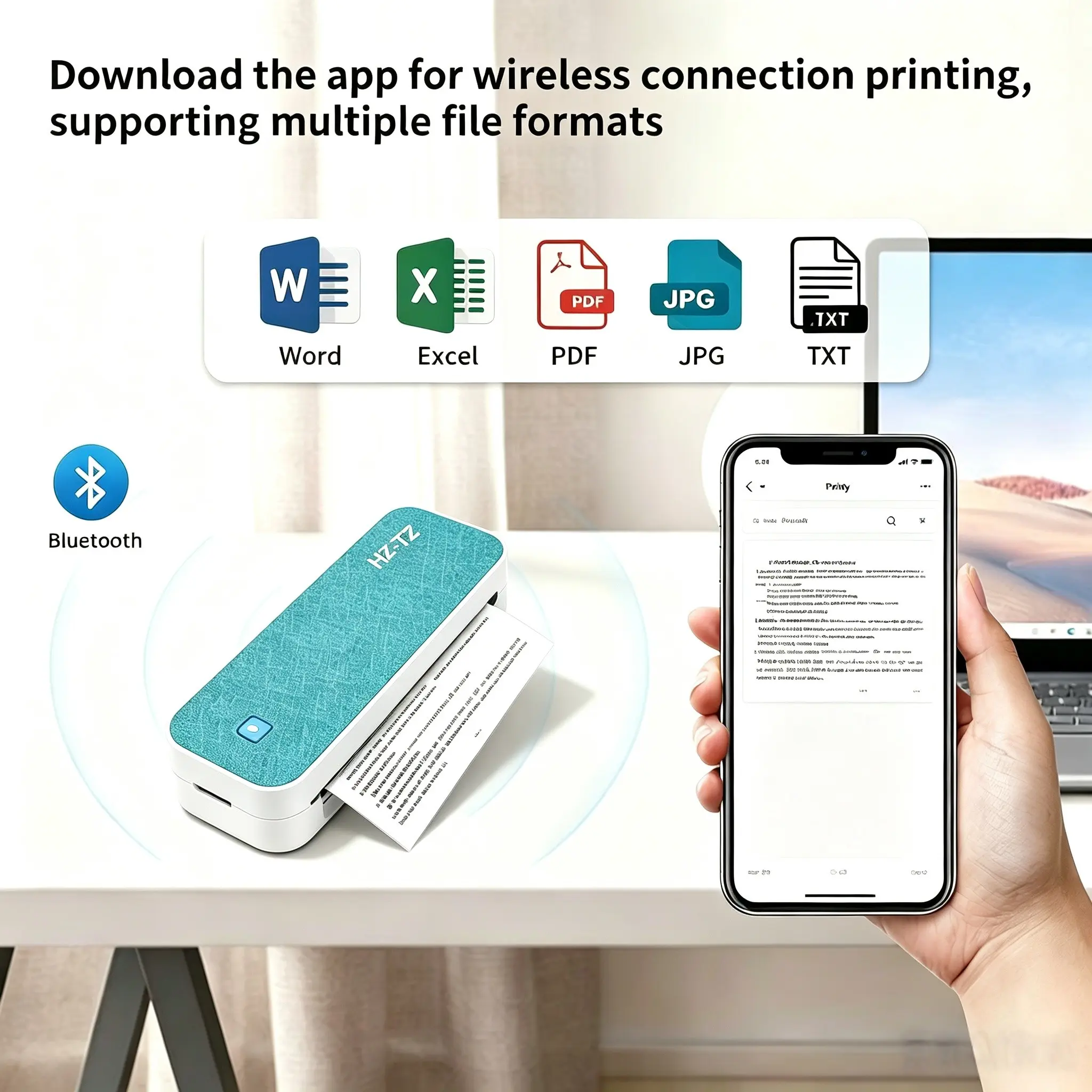 Inkless Portable A4 Thermal Printer, Bluetooth-compatible Pdf Excel Word Document Printer, Paper Roll for Office Home School, Built In Lithium Battery