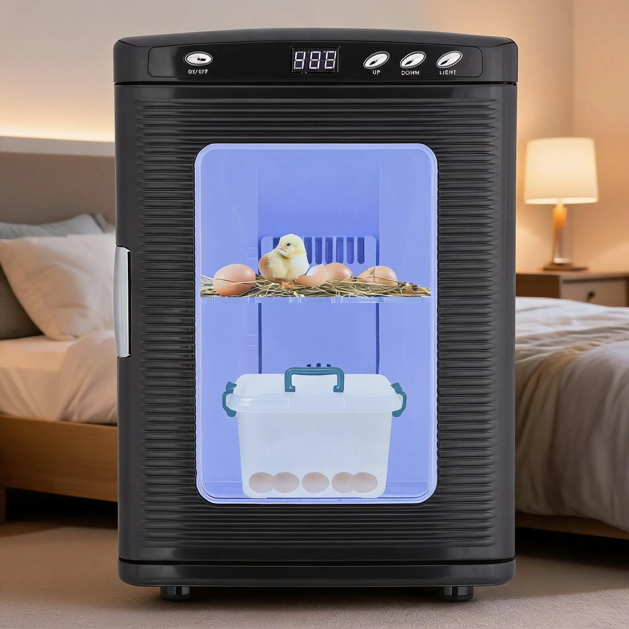 6.6-Gallon Portable Incubator with LED Display, Dual Power – White & Black