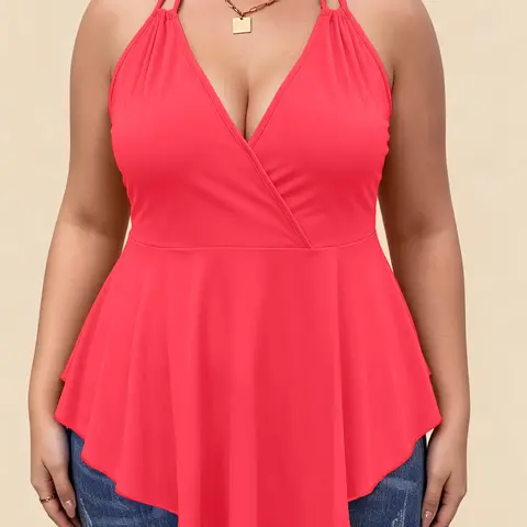 [Plus Size] Solid Color Halter Top, Casual Fashion Sleeveless Top for Daily Outdoor Wear, Women Plus Clothing for Summer, Halter Cami