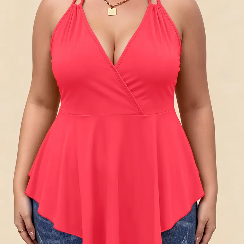 [Plus Size] Solid Color Halter Top, Casual Fashion Sleeveless Top for Daily Outdoor Wear, Women Plus Clothing for Summer, Halter Cami