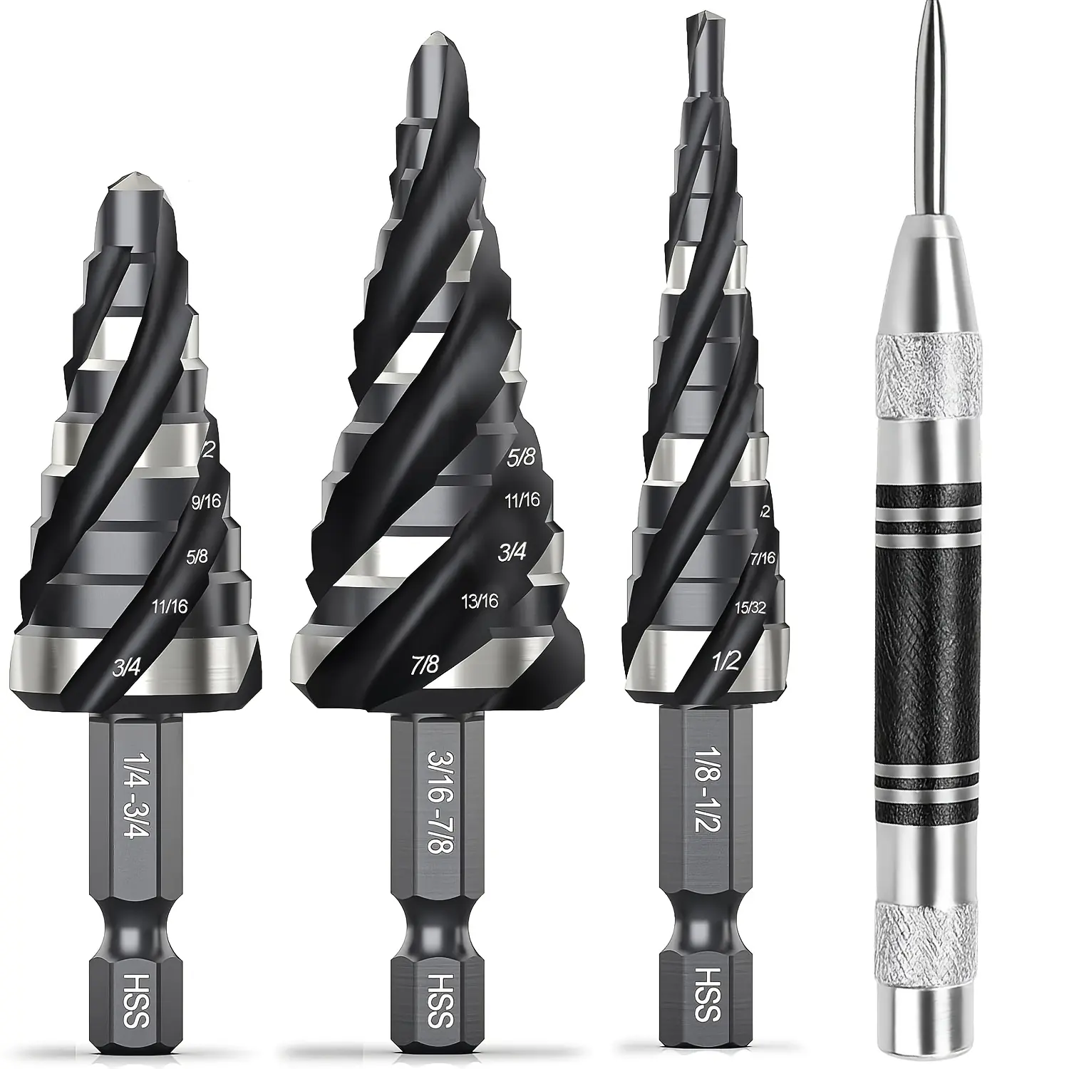 4-piece drill bit set (3 saw blades + center punch)
