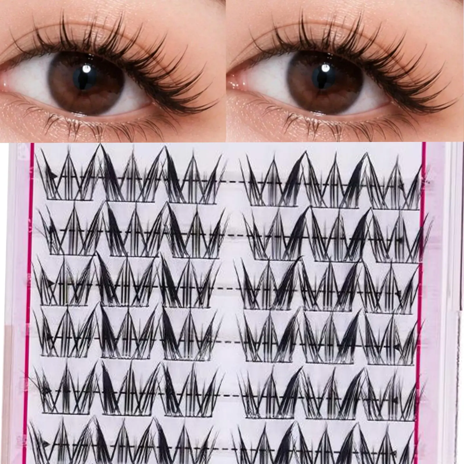 72Pcs Spiky Cluster Lashes Manga Cosplay False Eyelashes Natural Wispy A-Shape Segmented Lashes DIY Lash Extension Makeup Tool