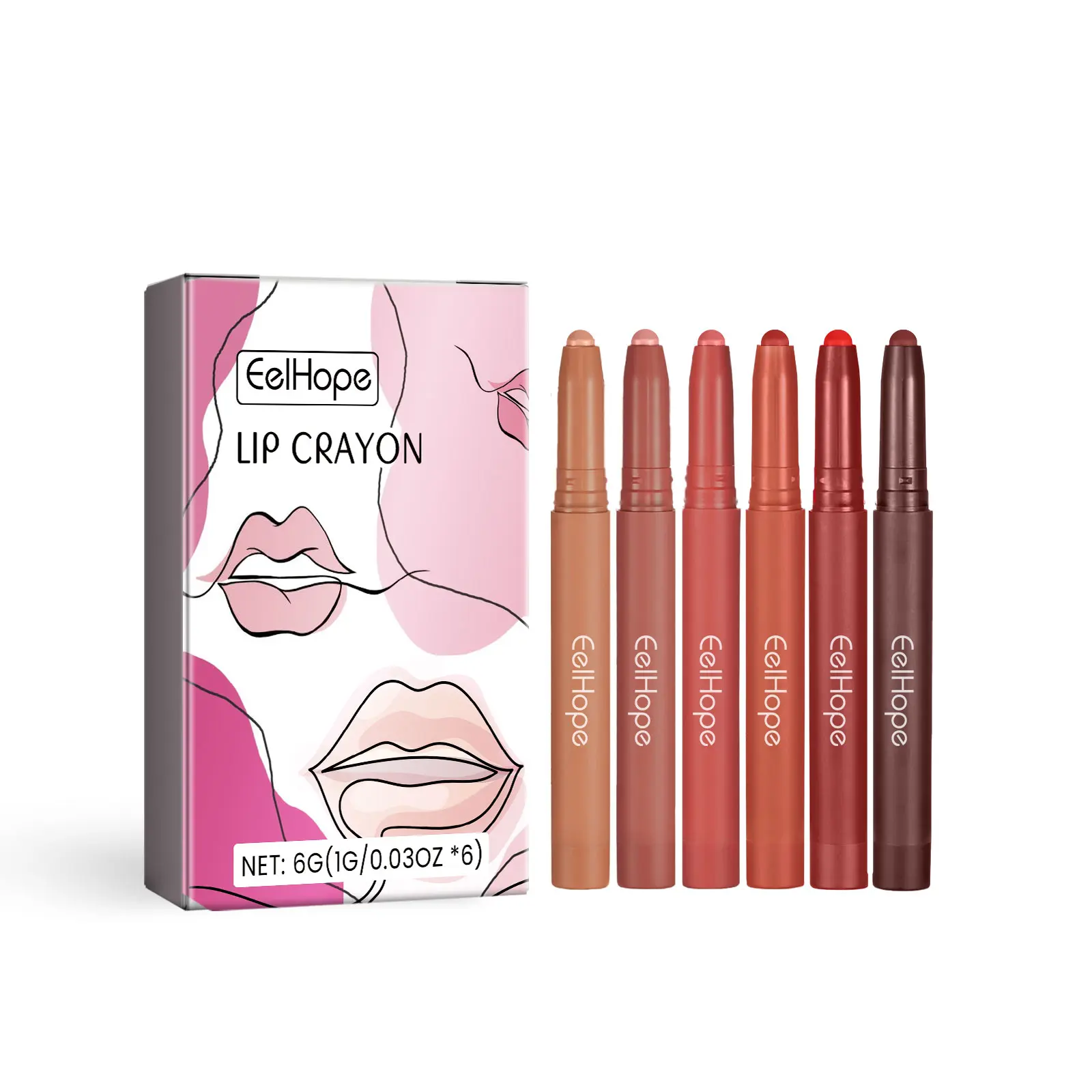 [Best Gift] Lip Crayon 6 Diffrent Colors Lip Liner Set, Natural Lip Color Long-Lasting Non-Stick Cup, Smooth Easy Outline & Fill, Nourishing Almond & Avocado Oil, 6 Color Bundle Sweet Sexy Lips, 6g