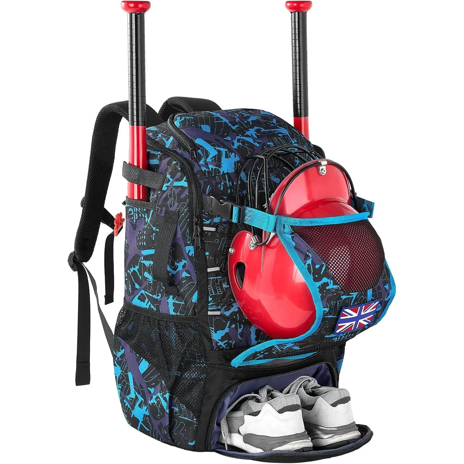 45L Youth Baseball Bat Bag, Softball Bag, Baseball Equipment Backpack Bag with Shoe Compartment