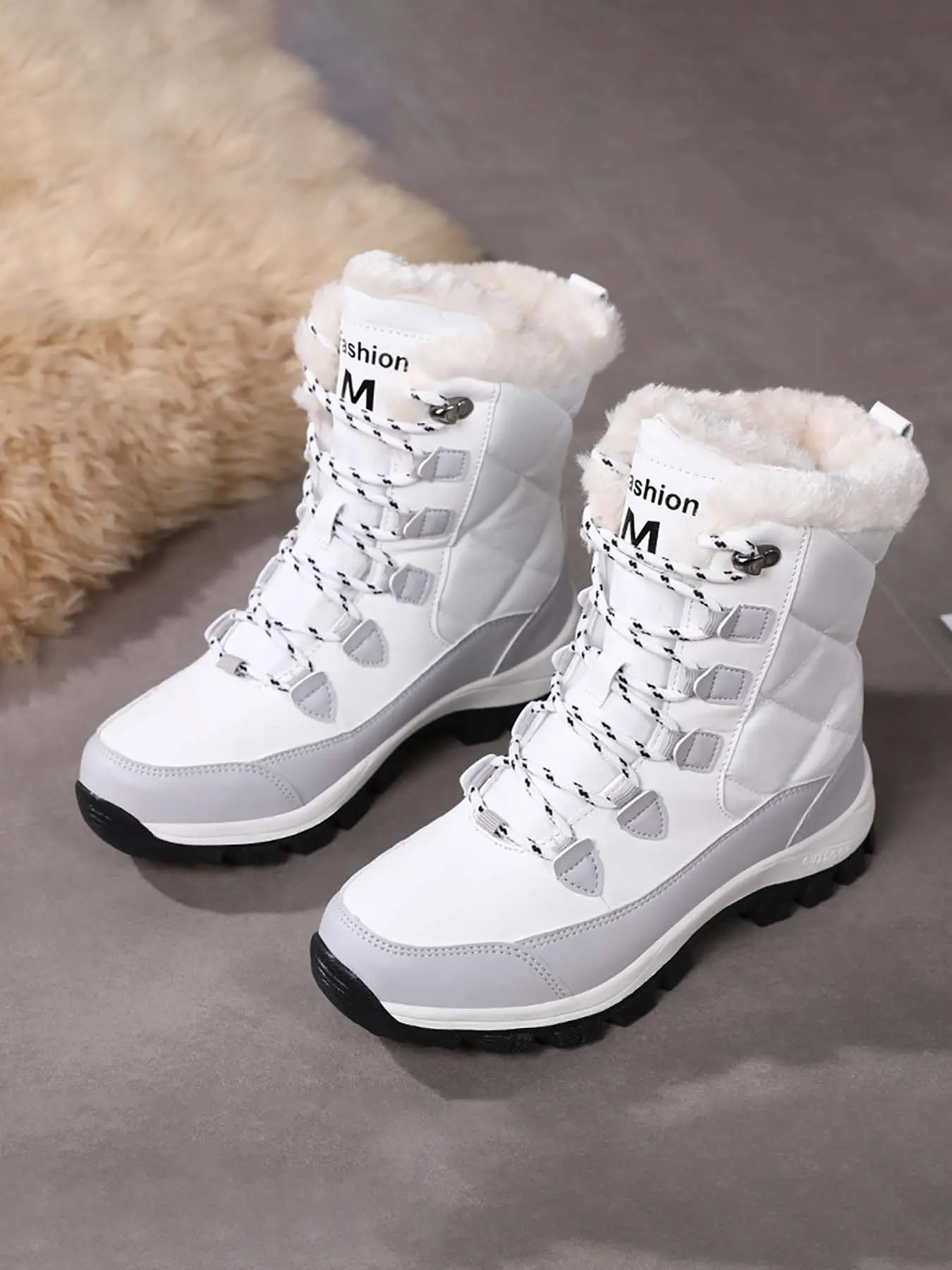 Women’s Premium Lace-Up High-Top Winter Hiking Boots, Fleece Lined for Warmth, Windproof, Slip-Resistant & Waterproof, Ideal for Daily Wear & Outdoor Activities