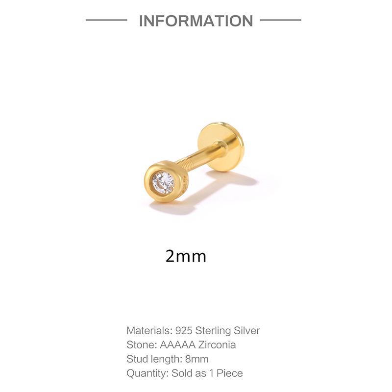 S925 sterling silver internal thread flat back cartilage earrings • Simple round CZ earrings, suitable for spiral ear screens. Conch earrings are suitable for giving girlfriends, girlfriends, and birthday gifts on holidays Dainty Matching