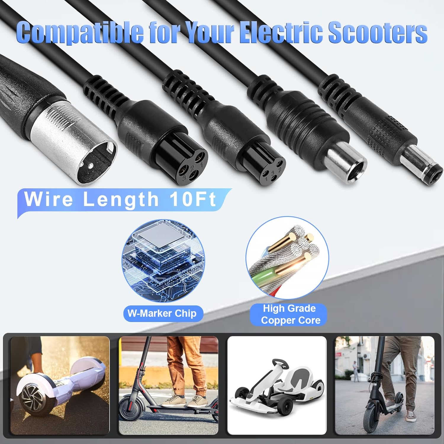 SUNDAY MIRTH 42V Electric Scooter Charger UL Certified for 36V  5 Plugs, Compatible with Gotrax, Jetson, Razor, Voyage, ninebot,Swagtron,Bird,Segway Electric  Scooters Ebikes