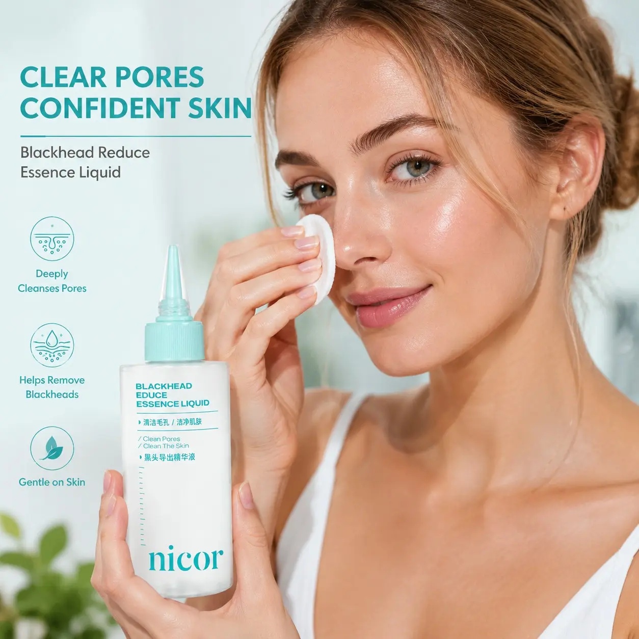 Gentle blackhead-clearing cleanser, mild and non-irritating, deeply exfoliates, removes blackheads and whiteheads, refines pores, hydrates and soothes, smooths dryness, suitable for all skin types, perfect skincare for oily skin, great for both men and wo