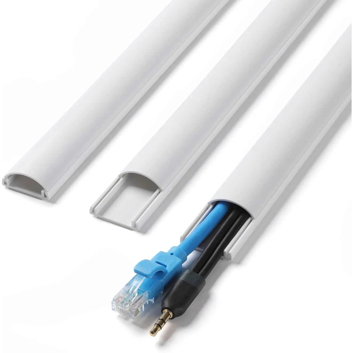 Cord Hider,  Hider for 1-2 Cords, Self-Adhesive Cord Covers for Wires  Wall, Wire Cover Wall Mount TV,  Raceway White, W1in x H0.45in