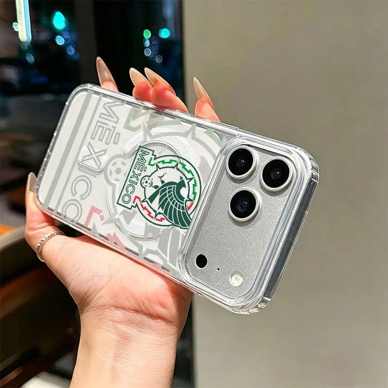Mexico National Football Eagle Crest Phone Case，Patriotic Soccer Tribal Art Style for iPhone 17 16 15 14 13 12 11 Plus Pro Max, Football Fan Gift