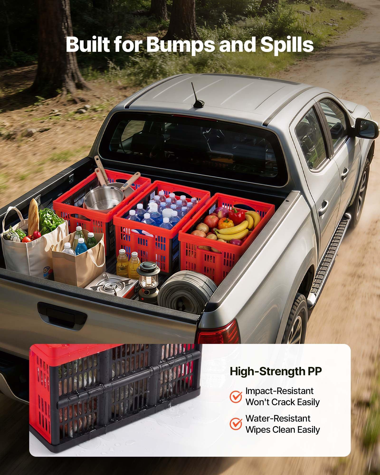 VEVOR Plastic Collapsible Storage Bins, 32L 3 Packs, Stackable Folding Storage Crates with Handles, Holds 26 lbs Per Bin, Foldable Heavy Duty Containers, Space-Saving Baskets, for Home Organizing