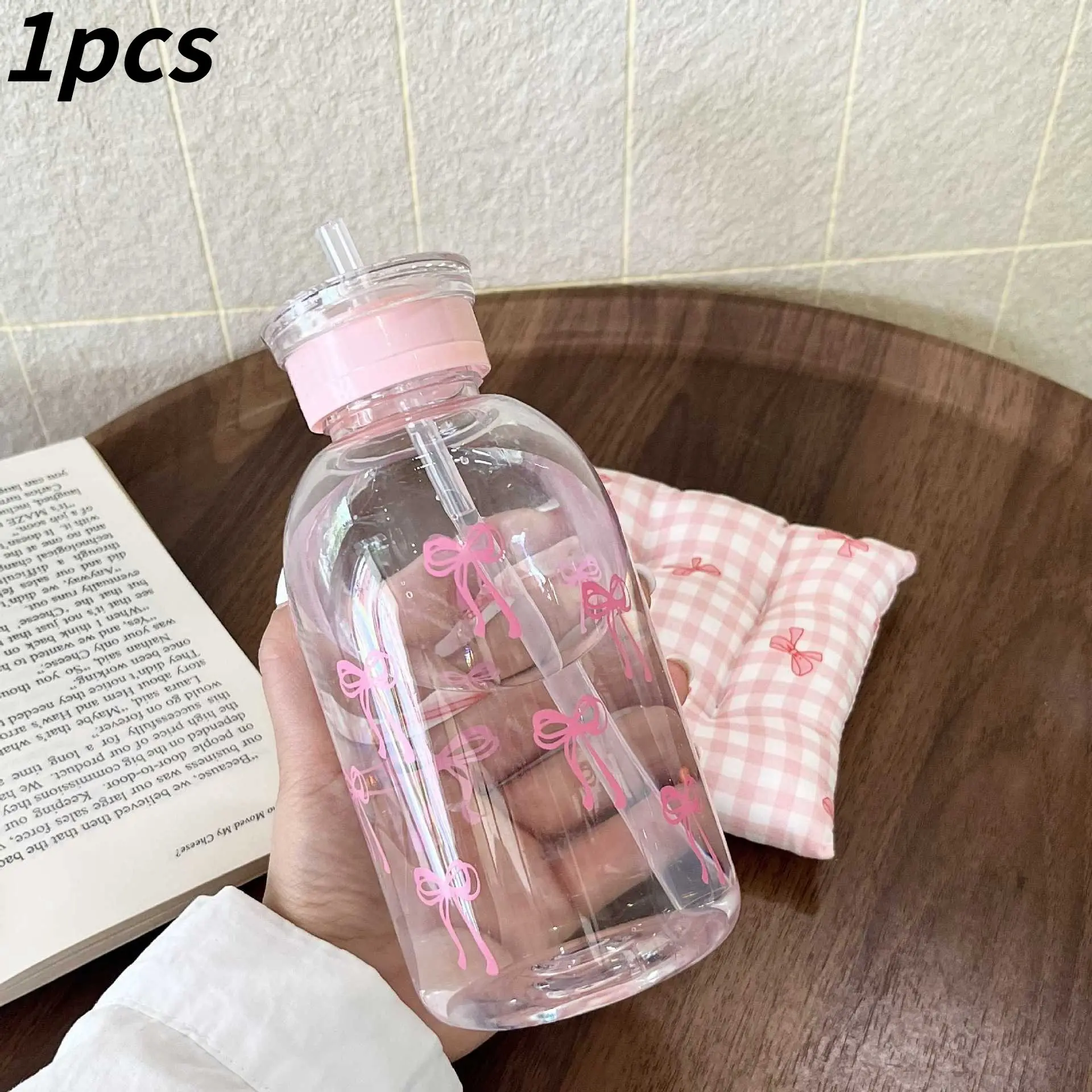 Cute High-Design Aesthetic Bow Straw Water Cup, Large Capacity Fun Plastic Cup for Summer, Perfect for Home Office & Travel, Bottle, Water Bottles