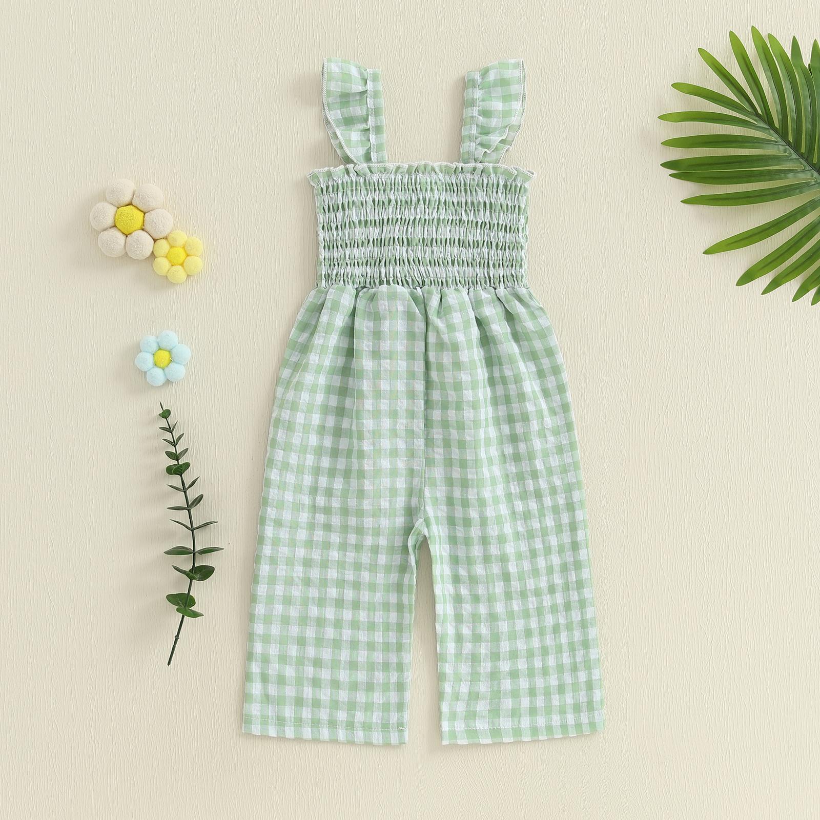 Toddler Baby Girl Summer Outfits Ruffle Sleeveless Plaid Gingham Floral Embroidery Jumpsuit Suspender Wide Leg Pants Toddler Baby Girl Summer Outfits Ruffle Sleeveless Plaid Gingham Floral Embroidery Jumpsuit Suspender Wide Leg Pants