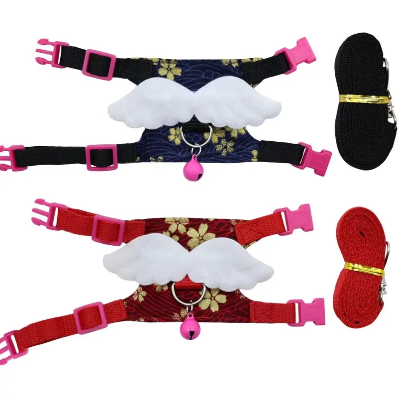2 Pack Angel Wings Harness and Leash Set for Small Pets, Adjustable Soft Vest with Bell, Safe Outdoor Walking Adventure Gear, for Guinea Pigs Ferrets Hedgehogs Hamsters