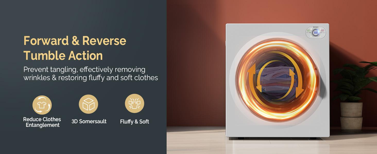 ROVSUN 2.6 Cu.Ft Portable Clothes Dryer, 1400W Fast Drying Front Load Tumble Laundry Dryer with Stainless Steel Tub & LCD Control Panel Six-Mode for Apartment, Home, Dorm