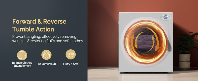 ROVSUN 2.6 Cu.Ft Portable Clothes Dryer, 1400W Fast Drying Front Load Tumble Laundry Dryer with Stainless Steel Tub & LCD Control Panel Six-Mode for Apartment, Home, Dorm