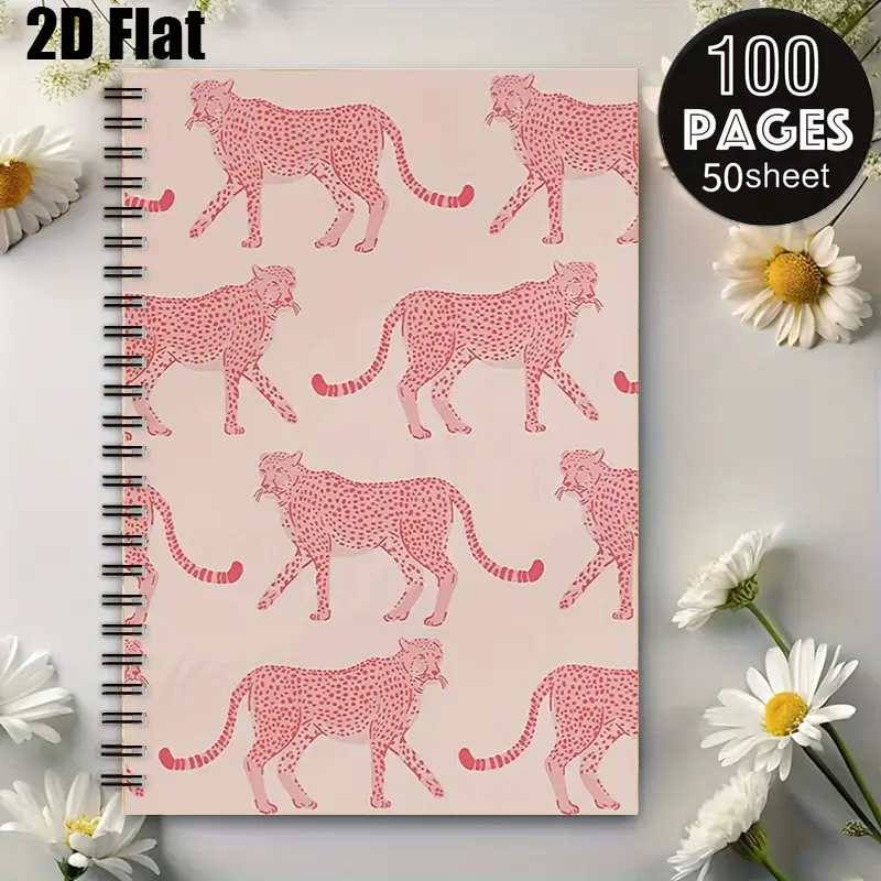1 Spiral Notebook with Pink Cheetah Pattern, 5.7x8.26 Inch, High-Quality Lined Pages, Durable Binding, Perfect for Daily Journaling, Travel Notes, Back to School Supplies, Ideal Gift for Students, Office Workers, Birthday and Christmas Present [2D]
