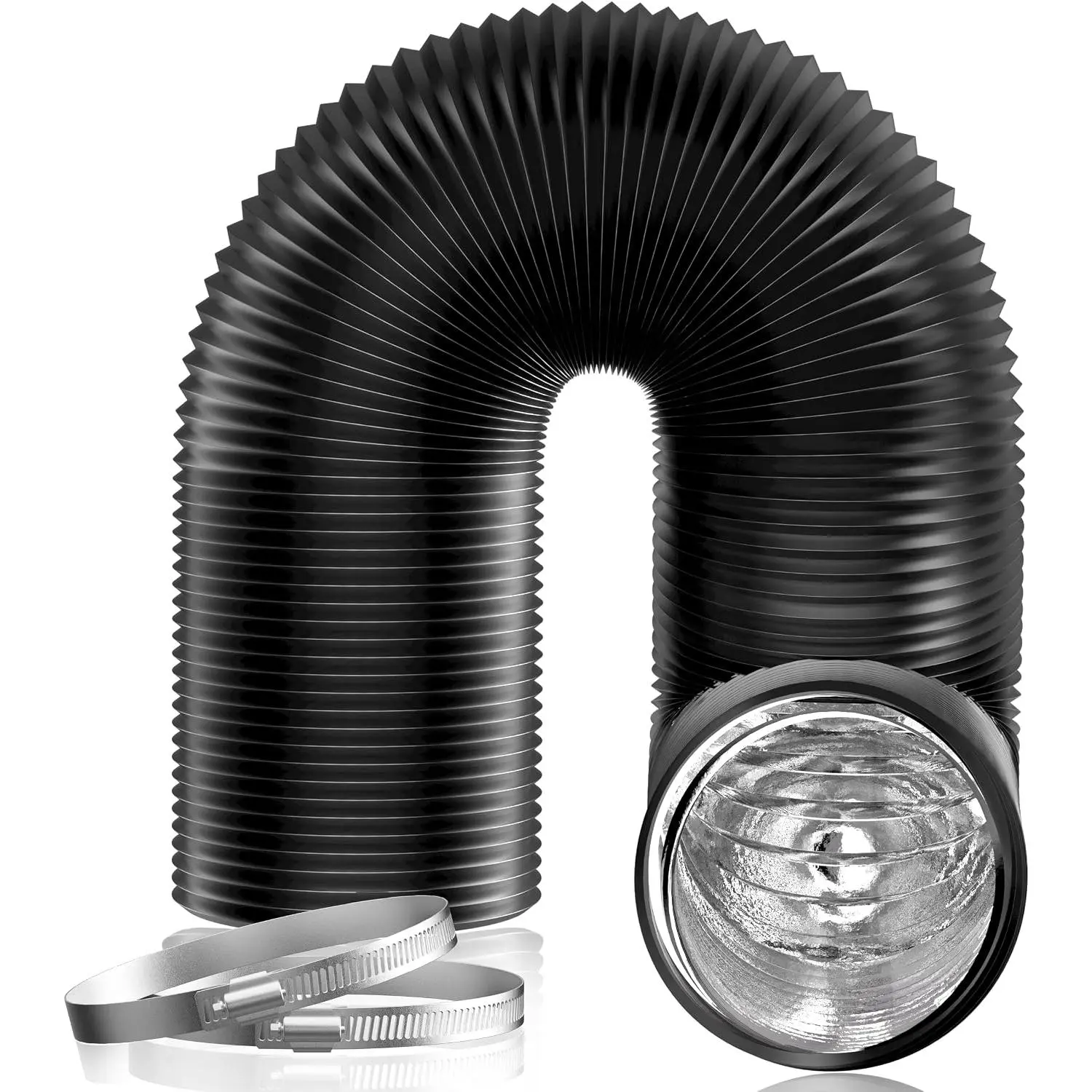 3" x 8FT Insulated Duct with  Foil, Flexible Dryer Vent Hose for HVAC Ventilation and Duct Fan Systems, 2 Clamps Include