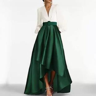 French Light Wedding Dress for Bride, Retro Minimalist Forest Style, Stand Collar, Long Style, Elegant V-Neck Going-Away Evening Dress for Women