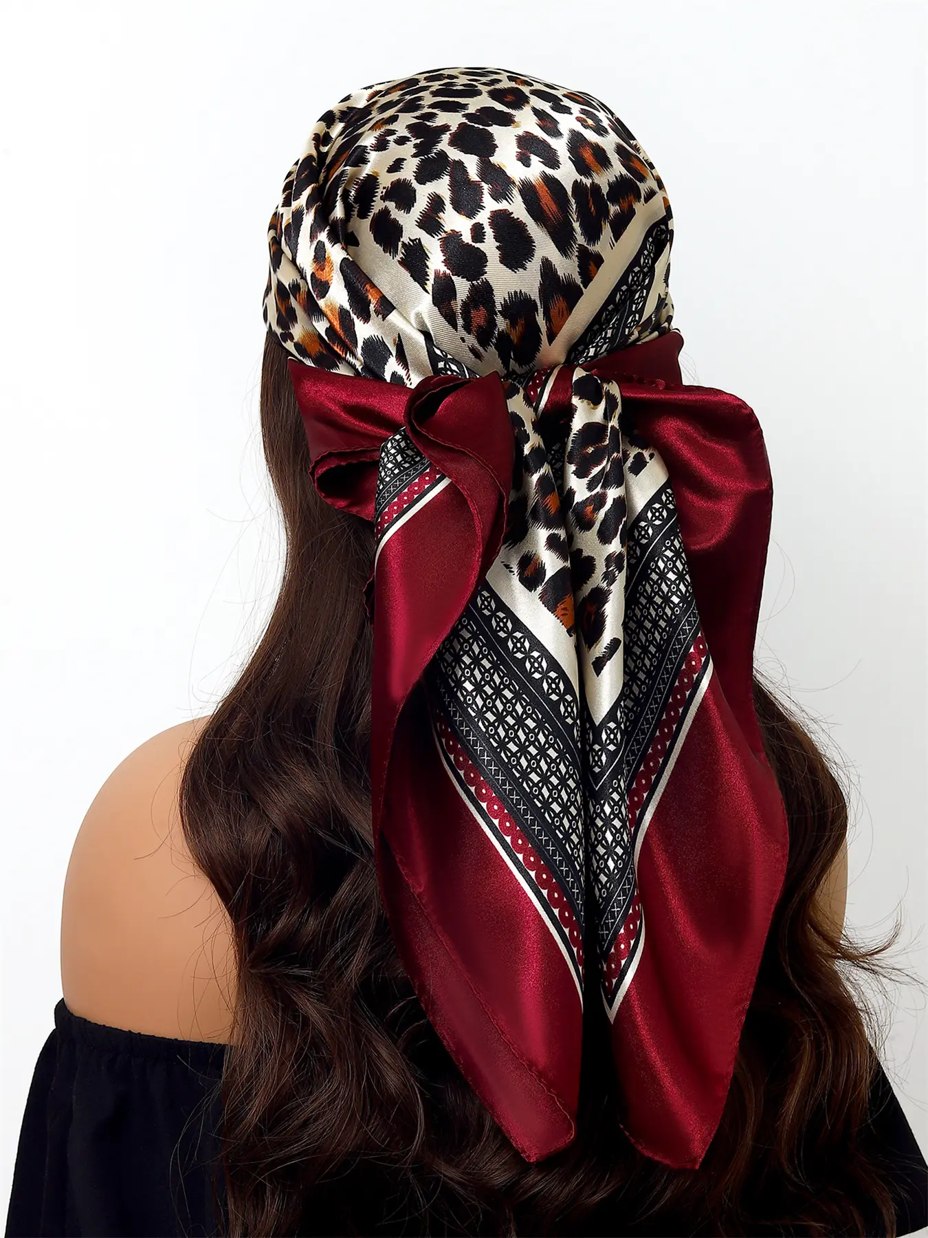 New Fashion Leopard Print Scarf, 90cm Large Silk Scarf for Women, Soft Breathable Luxury Headscarf, Trendy Accessory for All Seasons