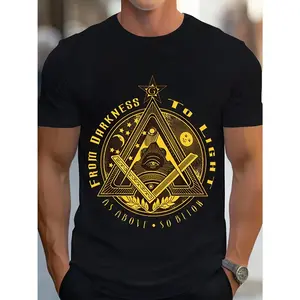 Men's Casual Crew Neck T-Shirt, 95% Polyester 5% Spandex Knit Fabric, Summer Regular Fit with Digital Print Design, Summer Casual Wear | Shirt with Bold Print | Polyester Blend