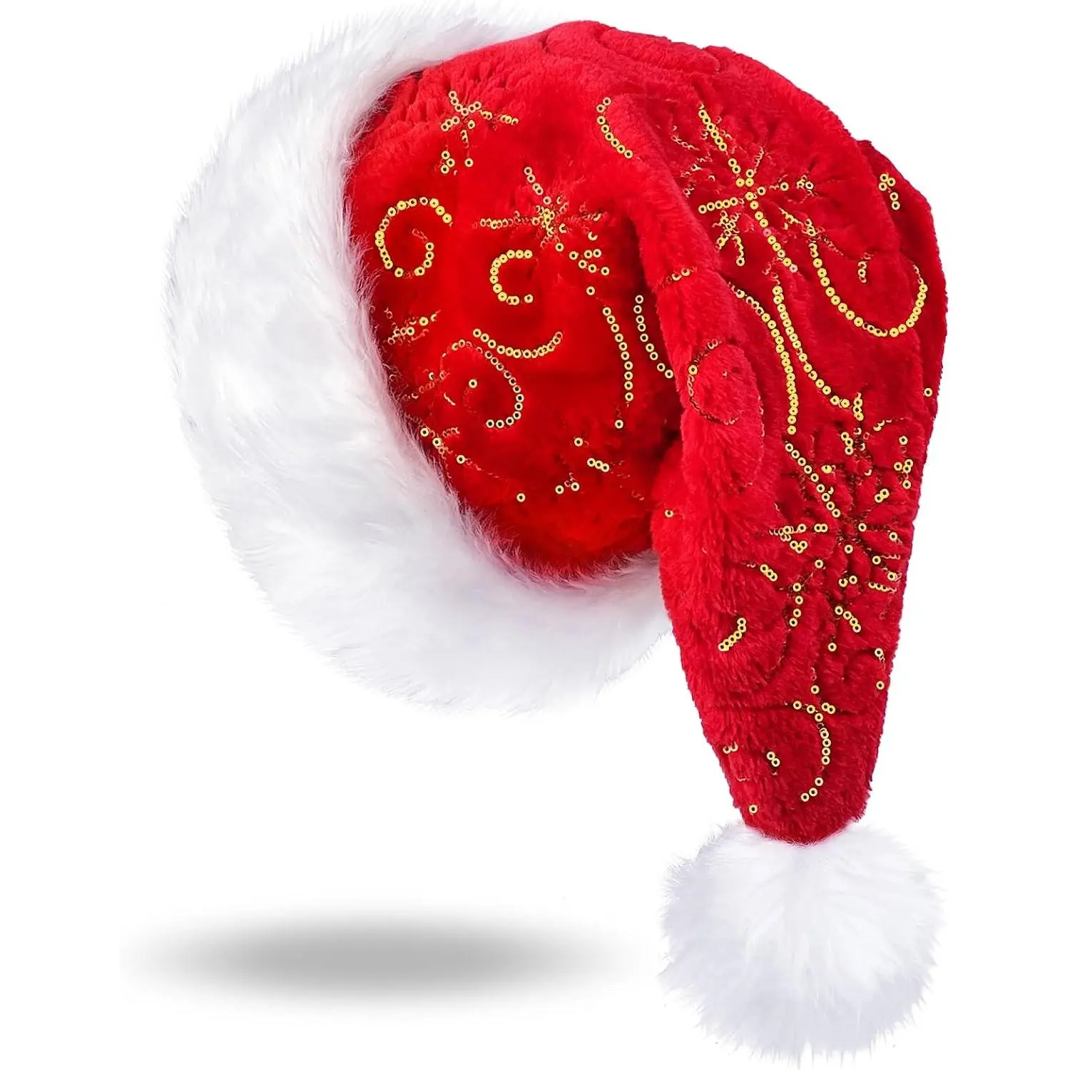Red Christmas Santa Hat for Adult Sequin Santa Hat Bling Snowflake Design Xmas  Year Party
