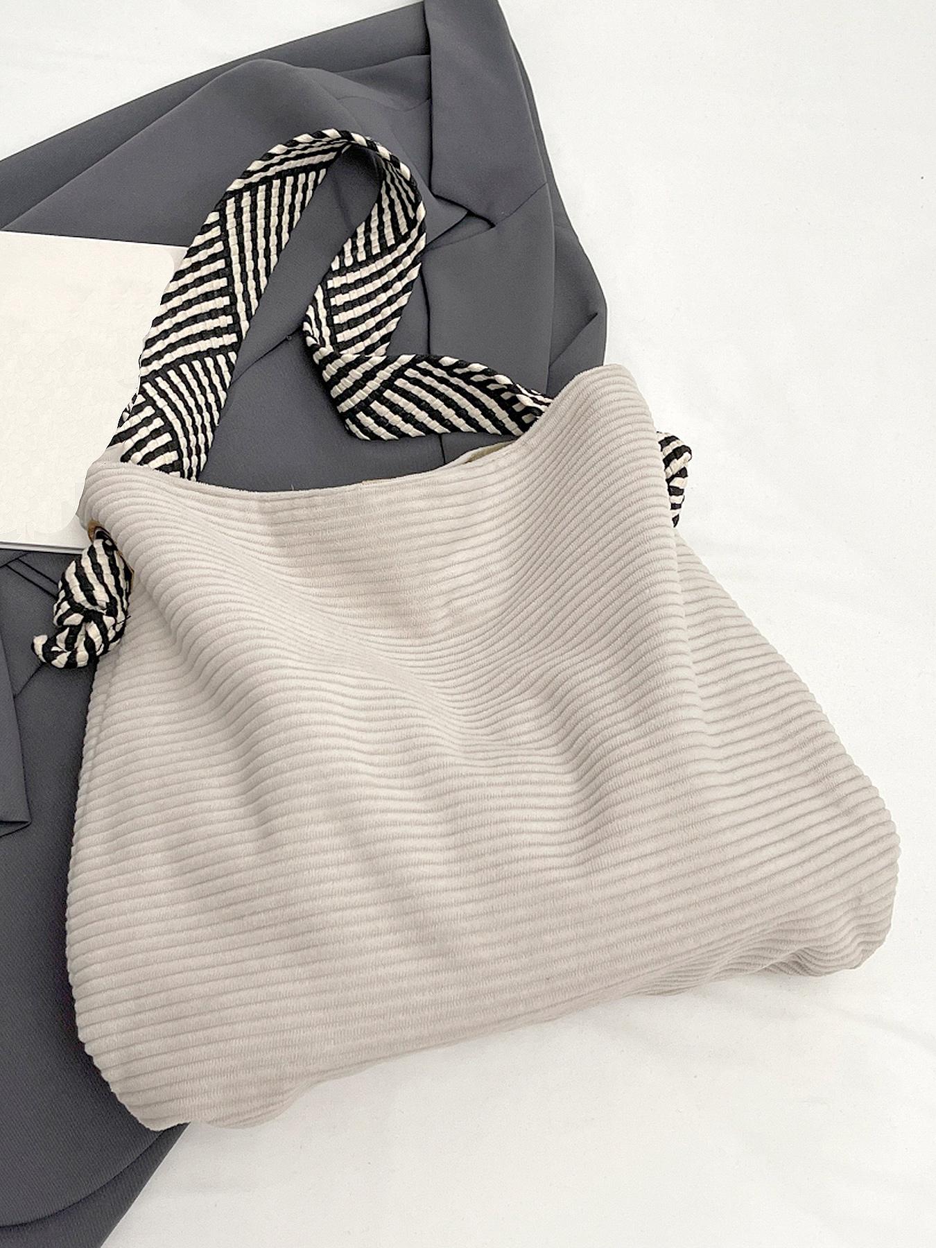 Tote shoulder underarm bag large capacity cloth bag crossbody commuter tote bag, with black and white striped wide shoulder strap, Casual lightweight bag, Crossbody shoulder bags, suitable for daily commuting office workers student party