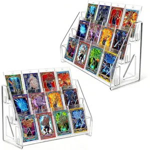 2 Pack 3-Tier Greeting Card Display Stand – Clear Vertical Riser Shelf Rack Holder for Trading Baseball Basketball Sports Graded Game Cards