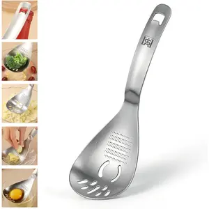 5 in 1 Multifunctional Cooking Spoon, 304 Stainless Steel Multi-Tool with Egg Yolk Separator, Potato Masher, Grater, Bottle Opener & Slotted Spoon, Kitchen Gadget for Raw Egg Processing & Food Prep
