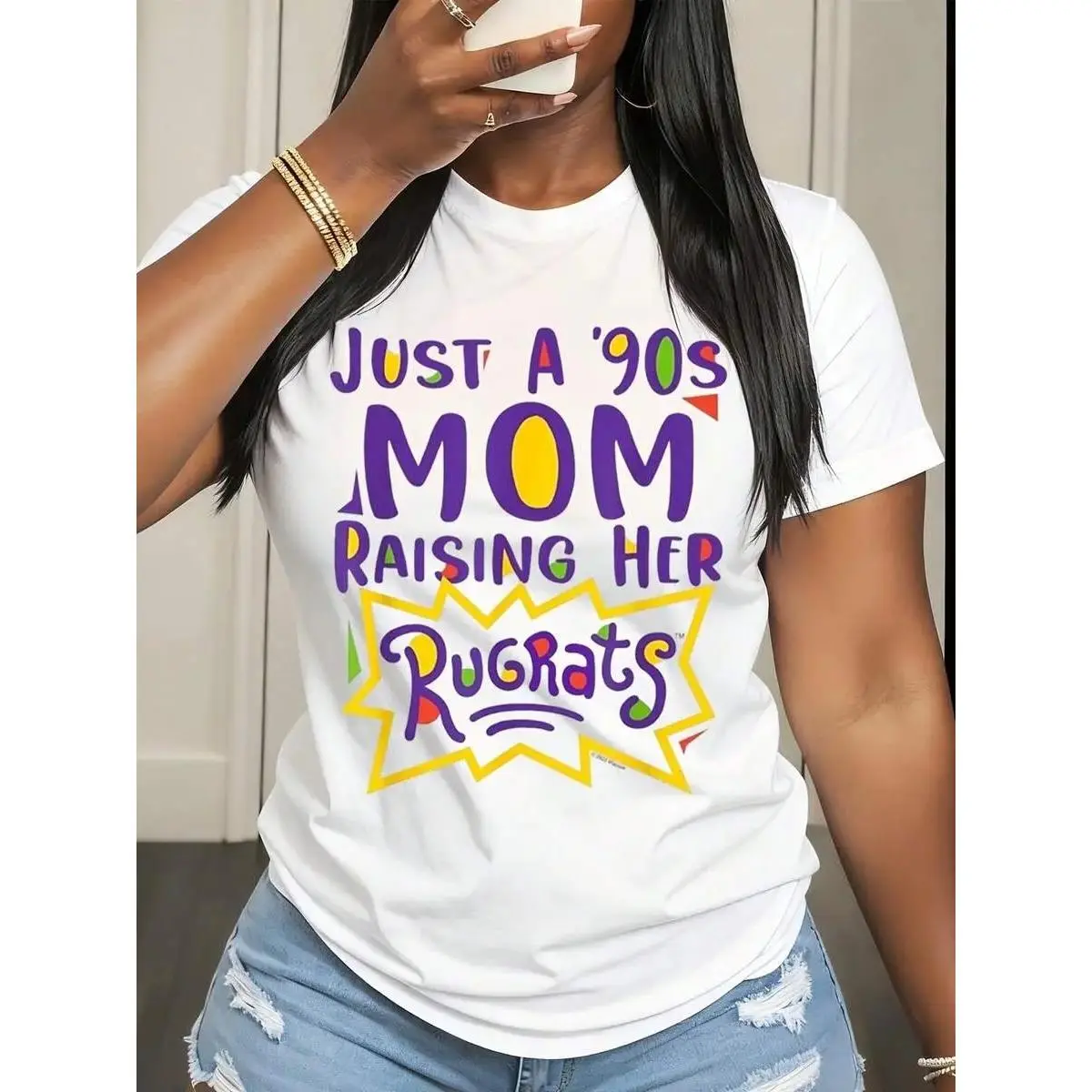 [100% Cotton]  Just A 90s Mom Raising Her Rugrats T Shirt For Women Vintage Nostalgic Parenting Gift 90s Themed Funny Shirt For Moms With Kids From The 90s Era Perfect For Birthday Or Mother Day Celebration.