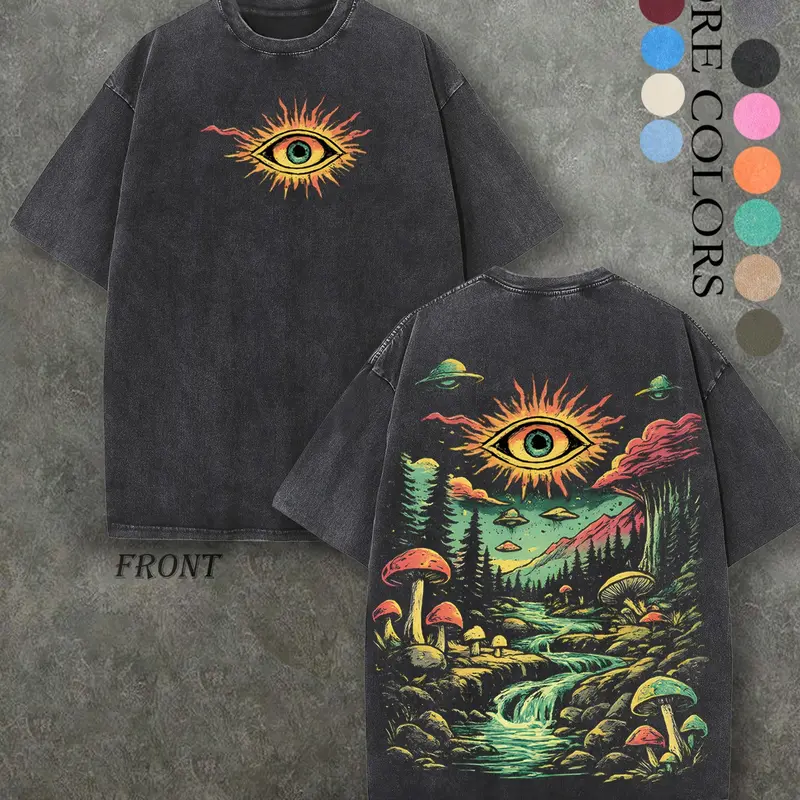 Retro-inspired, water-washed, heavyweight, relaxed fit, Loose Crewneck Graphic T-shirt for men and women, perfect for fans of alternative metal band tours, streetwear, gifts for vintage music enthusiasts, retro streetwear, casual, and commute