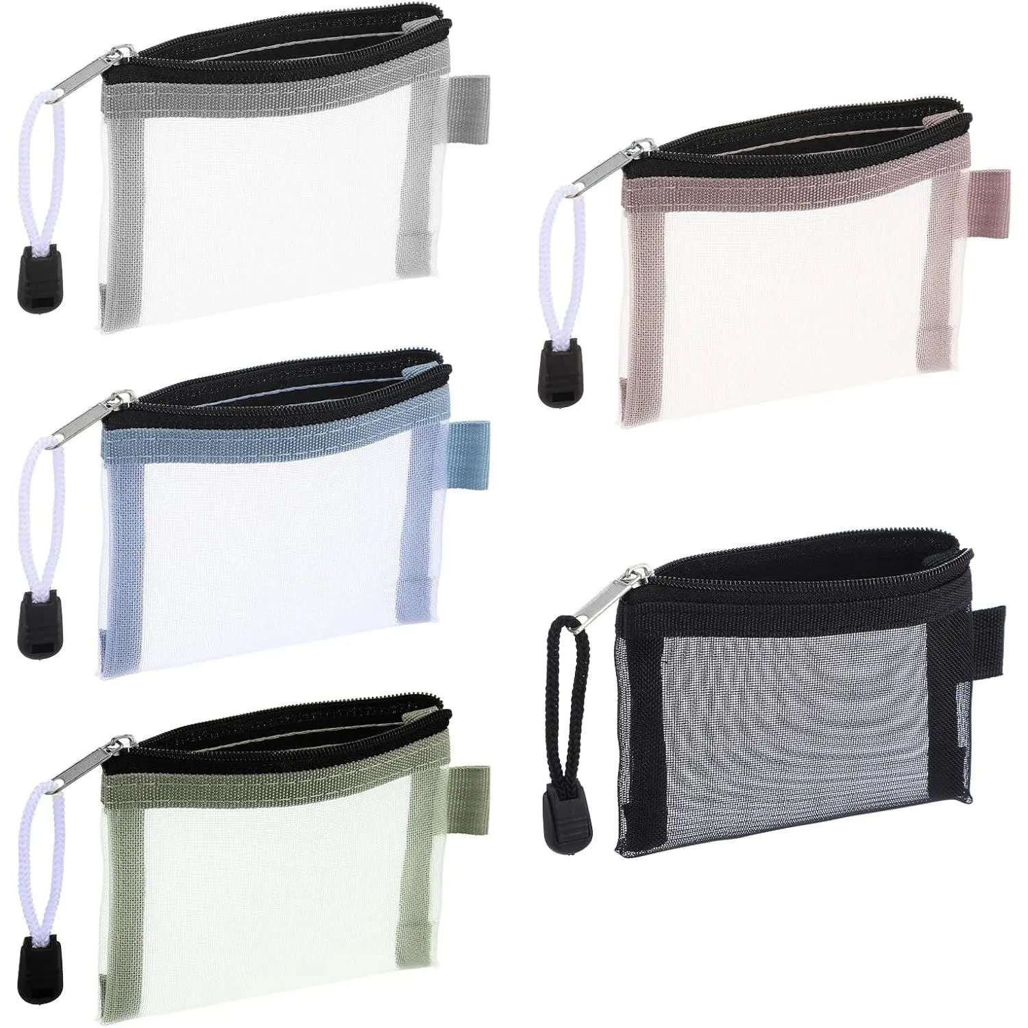 5 Pack Mini Zipper Mesh Bags,3.1 x 4.2 Inch Mesh Nylon Zipper Pouch Bags,Nylon Makeup Organizer,Portable Travel Cosmetic Pouch,Storage Coin Purse for Small Items Credit Card Key Lipstick