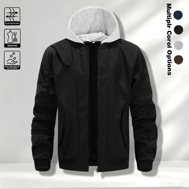 Men's Spring and Autumn Hat Baseball Jacket Solid Color Casual Windproof Jacket Loose and Versatile Youth Trendy Top