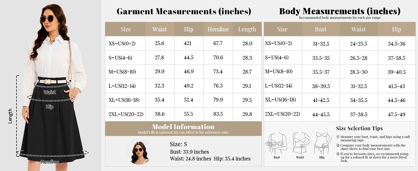 Casly Lamiit Women's Midi Skirt High Waist A Line Pleated Flare Business Casual Skirts with Pockets for Office Dating #Springfresh