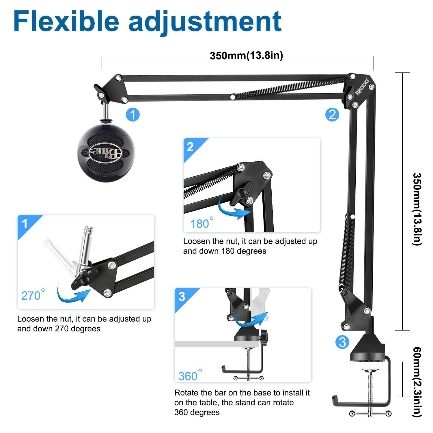 AK-35 microphone bracket arm-professional suspension boom telescopic bracket | compatible with Blue Yeti/ Snowball/Quadrcast/Elgato | Live recording artifact | Tik Tok /TikTok/K song/game anchor is required.