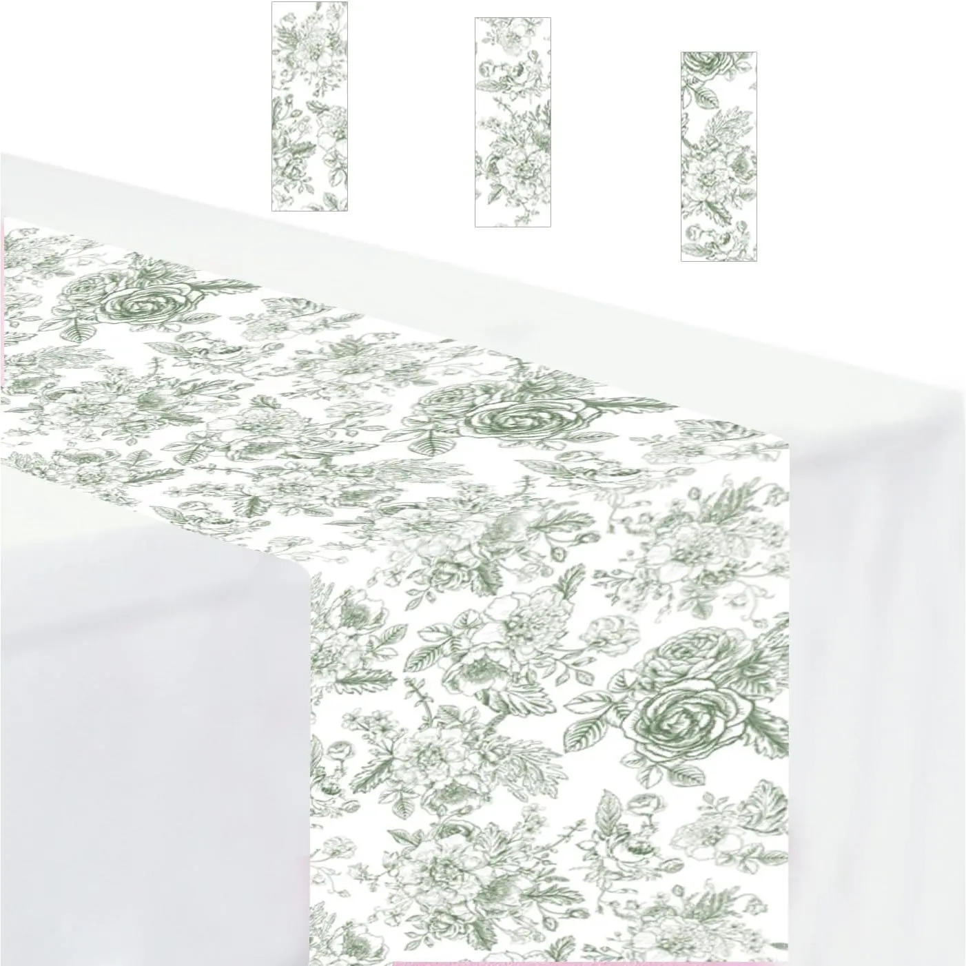 3 count Sage Green Floral Table Runner 14 x 108 Plastic Flower Table Runner for Party Birthday  Shower Bridal Shower Wedding Disposable Table Runners