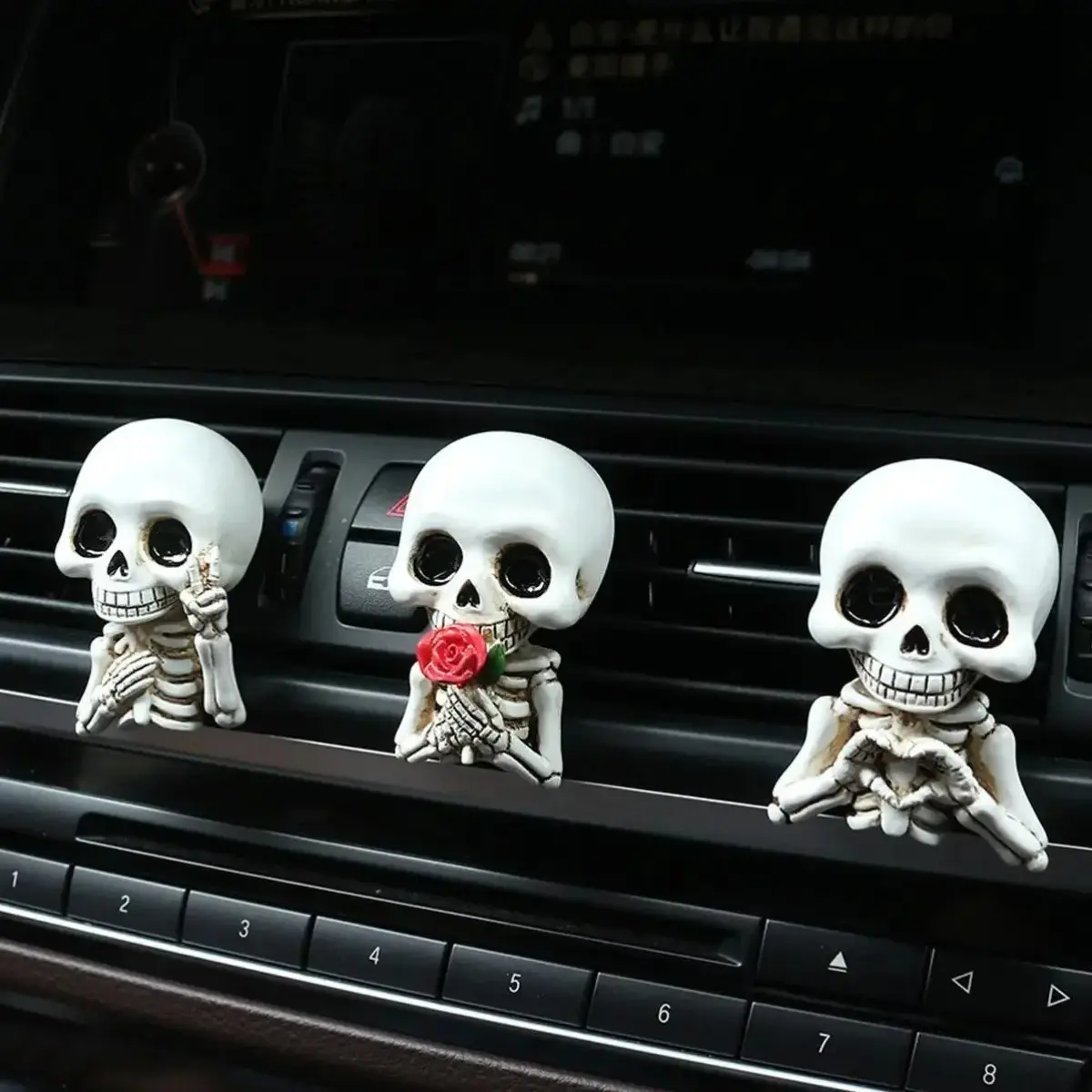 3Pcs Cute Skull Resin Statues, Car Air Outlet Aroma Diffuser, Four Season Auto Interior Decor & Car Gift outdoorfun