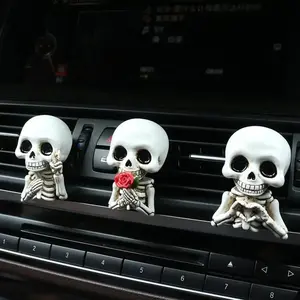 3Pcs Cute Skull Resin Statues, Car Air Outlet Aroma Diffuser, Four Season Auto Interior Decor & Car Gift outdoorfun